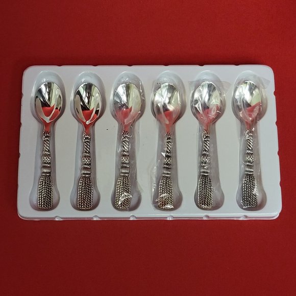VTG Elegance Tassel Design Tea Spoon Set of 6 - Picture 3 of 10